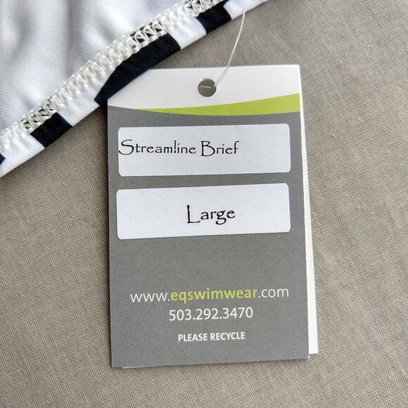 EQ Streamline Bikini Bottom Swim Brief Large black white Chevron NWT performance - Picture 3 of 7